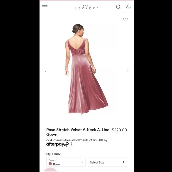 Bridesmaid Bill Levkoff Rose Stretch Velvet V-Neck, A-Line Gown - Picture 2 of 11